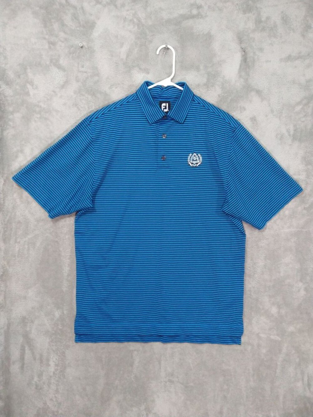 FootJoy FJ Shirt Mens Medium Blue Striped Performance Polo Golf Short Sleeve